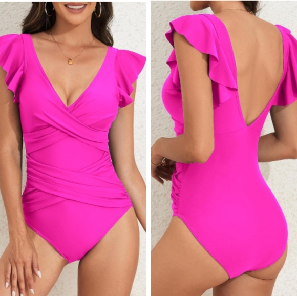 B2prity One Piece Swimsuit Ruffle Slimming Tummy Control Criss Cross High Waist. - Picture 1 of 15